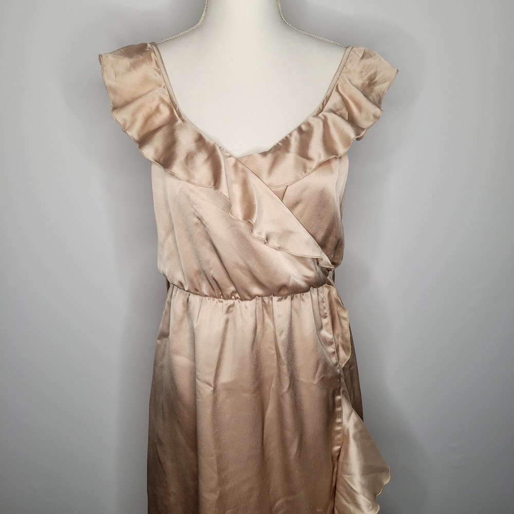 SHOW ME‎ YOUR MUMU Samantha ruffle wrap dress maxi satin beige gown Medium